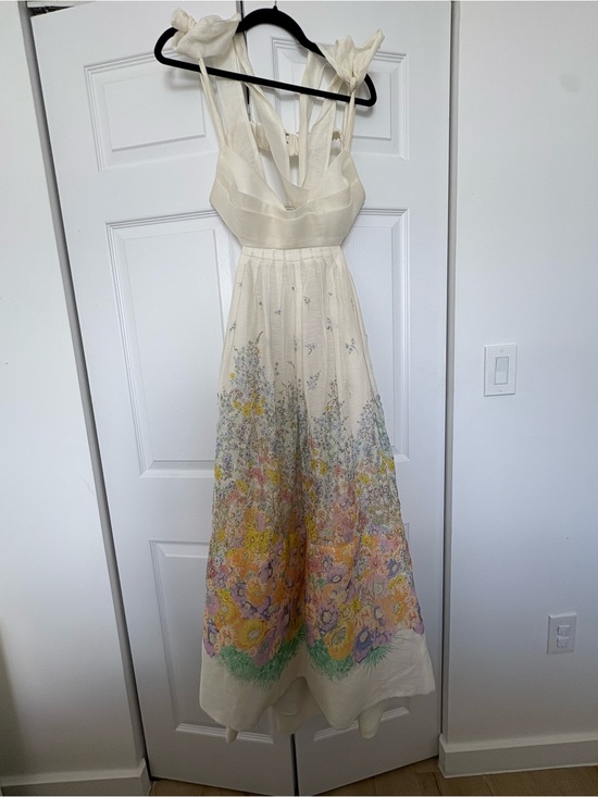 Zimmermann Dresses & Skirts - NWOT Zimmermann Ivory Floral Tie-Strap Maxi Dress with Pastel Border AUS4-US12